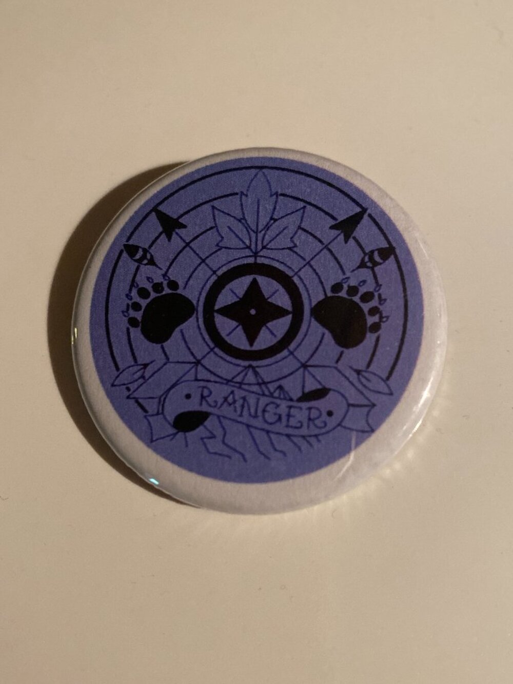 Purple Dungeons & Dragons Ranger Pin Button Arrows and Bear Pawprints